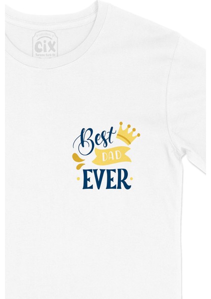 Best Dad Ever Cep Logo Tasarımlı Beyaz Tişört fiyatları