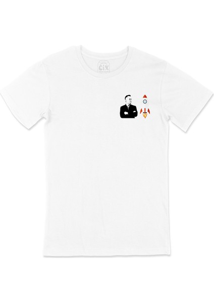 Elon Musk Cep Logo Tasarımlı Beyaz Tişört
