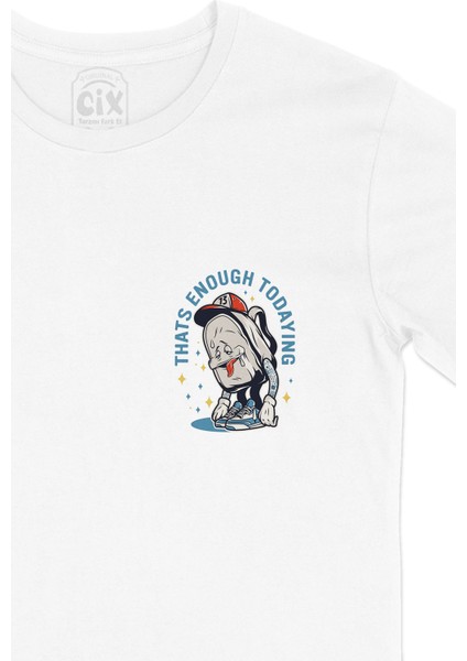 Enough Today Yorgun Cep Logo Tasarımlı Beyaz Tişört fiyatları