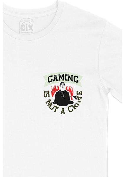 Kırmızı Gaming Is Not A Crime Cep Logo Tasarımlı Beyaz Tişört fiyatları