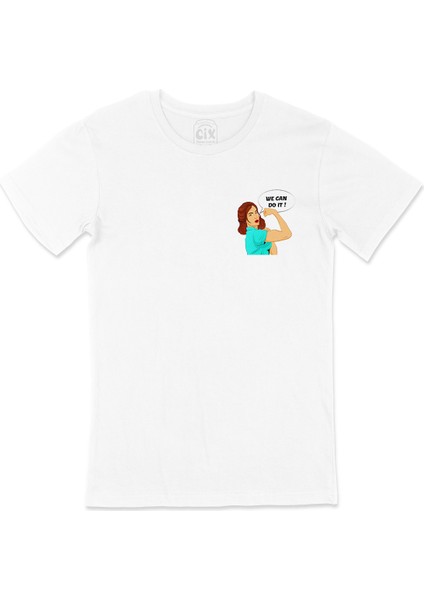 Girl Power Cep Logo Tasarımlı Beyaz Tişört