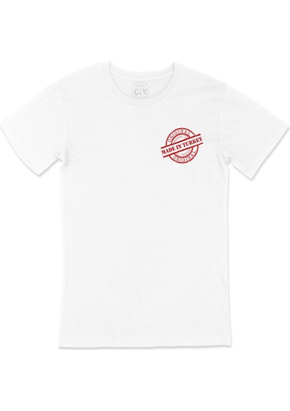 Made In Turkey Original Cep Logo Tasarımlı Beyaz Tişört