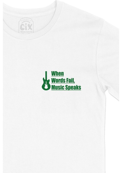 Words Fail Music Speaks Cep Logo Tasarımlı Beyaz Tişört fiyatları