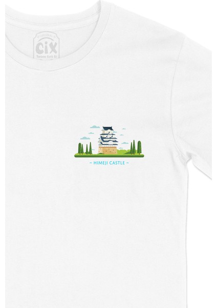 Himeji Kalesi Cep Logo Tasarımlı Beyaz Tişört fiyatları