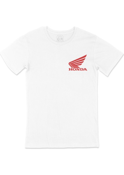 Kırmızı Honda Logolu Cep Logo Tasarımlı Beyaz Tişört