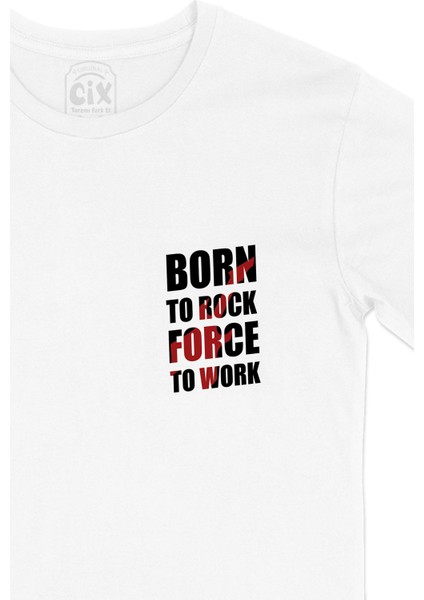 Born To Rock Force Cep Logo Tasarımlı Beyaz Tişört