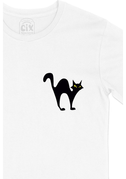 Kara Kedi Cep Logo Tasarımlı Beyaz Tişört fiyatları