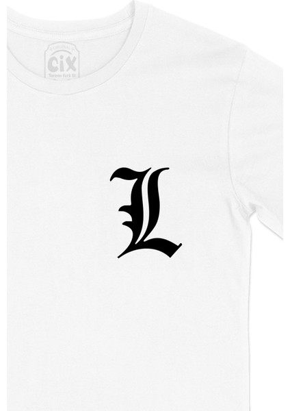Death Note L Logolu Cep Logo Tasarımlı Beyaz Tişört