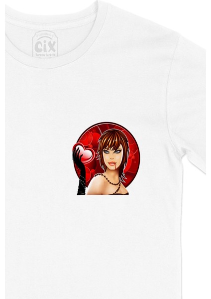 Vampir Kız Cep Logo Tasarımlı Beyaz Tişört fiyatları