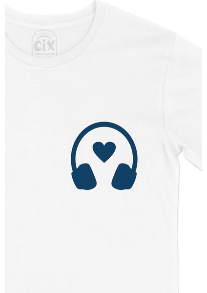 Mavi Müzik Aşkı Cep Logo Tasarımlı Beyaz Tişört fiyatları