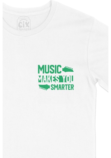 Music Makes You Smarter Cep Logo Tasarımlı Beyaz Tişört fiyatları