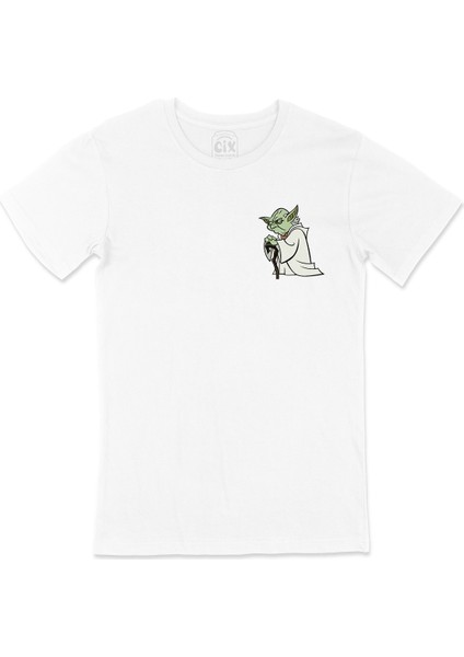 Star Wars Yoda Cep Logo Tasarımlı Beyaz Tişört
