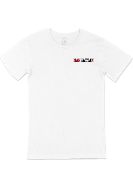 Manhattan Cep Logo Tasarımlı Beyaz Tişört