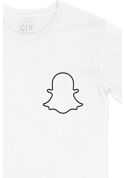 Snapchat Hayalet Logolu Cep Logo Tasarımlı Beyaz Tişört fiyatları