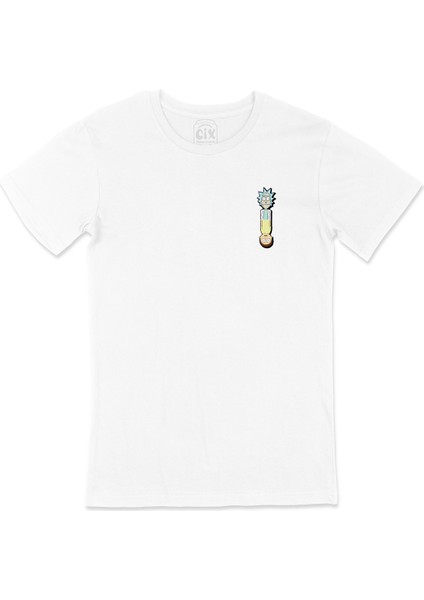 Rick And Morty Ters Cep Logo Tasarımlı Beyaz Tişört