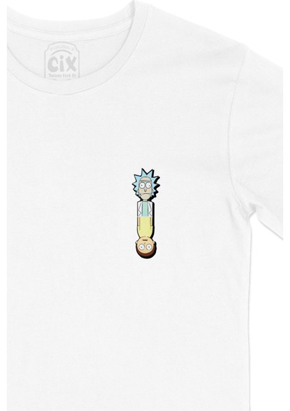 Rick And Morty Ters Cep Logo Tasarımlı Beyaz Tişört