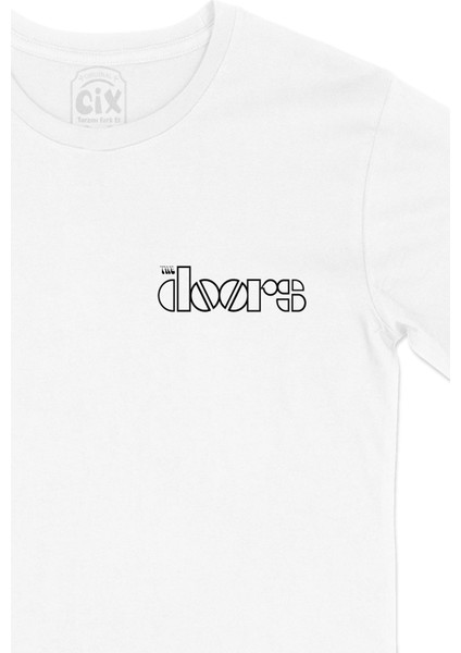 The Doors Logolu Cep Logo Tasarımlı Beyaz Tişört fiyatları