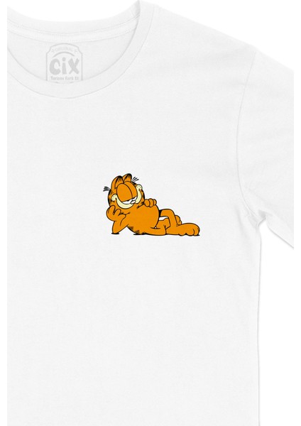 Uykucu Garfield Cep Logo Tasarımlı Beyaz Tişört fiyatları