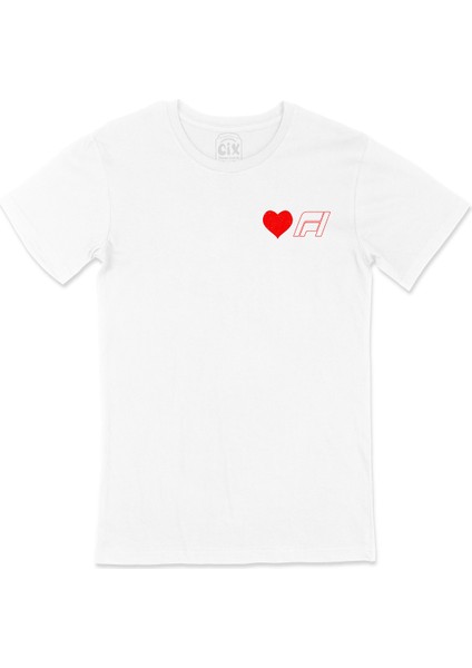 I Love F1 Cep Logo Tasarımlı Beyaz Tişört
