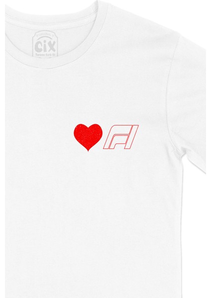 I Love F1 Cep Logo Tasarımlı Beyaz Tişört fiyatları