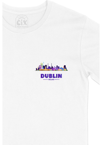 Dublin Irlanda Manzaralı Cep Logo Tasarımlı Beyaz Tişört fiyatları