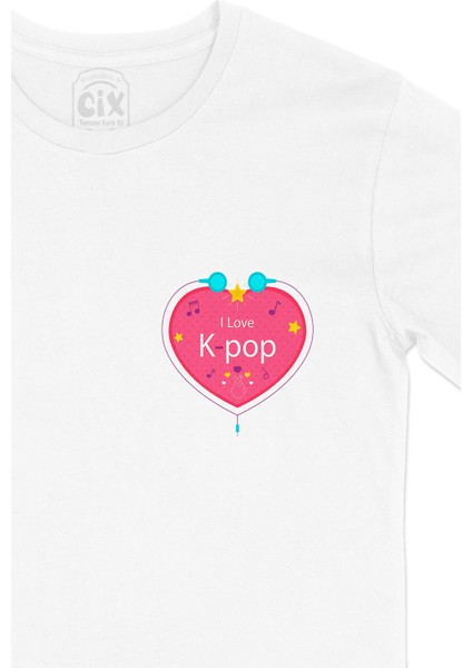 K Pop Kalpli Cep Logo Tasarımlı Beyaz Tişört fiyatları