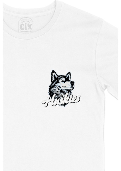Husky Sibirya Kurdu Cep Logo Tasarımlı Beyaz Tişört fiyatları