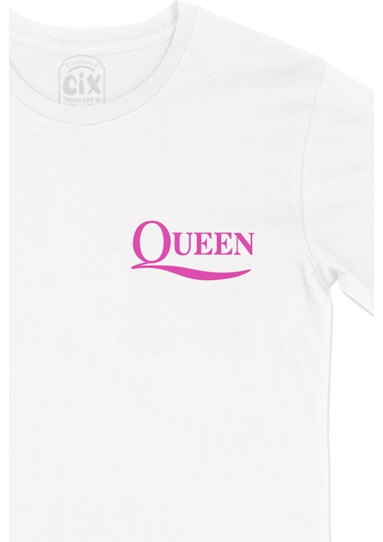 Pembe Queen Rock Cep Logo Tasarımlı Beyaz Tişört fiyatları