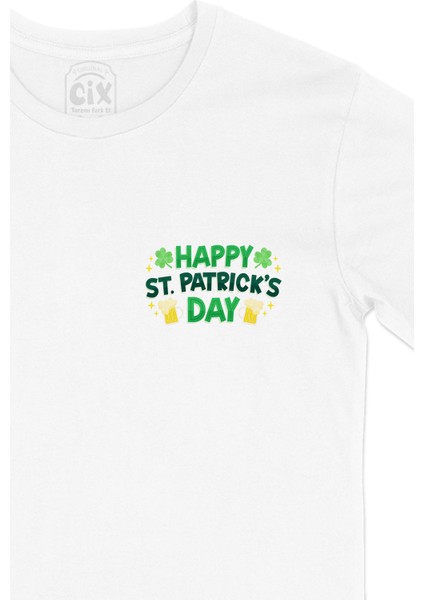 Happy St Patricks Day Cep Logo Tasarımlı Beyaz Tişört fiyatları