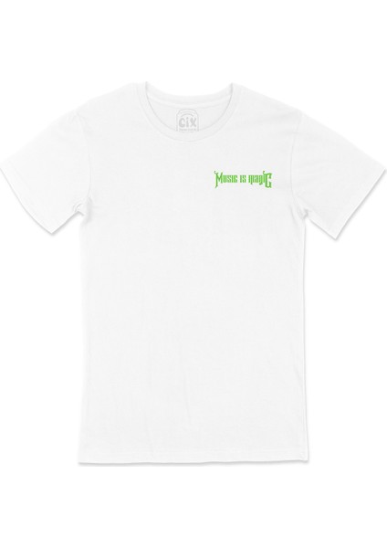 Music Is Magıc Cep Logo Tasarımlı Beyaz Tişört