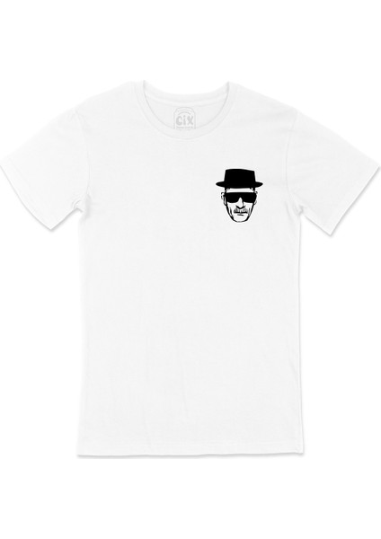 Siyah Heisenberg Cep Logo Tasarımlı Beyaz Tişört