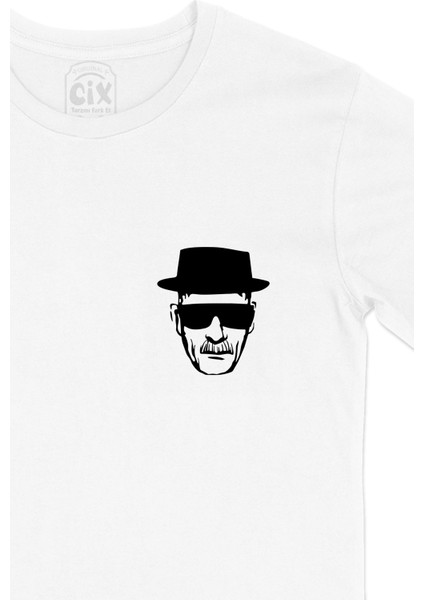 Siyah Heisenberg Cep Logo Tasarımlı Beyaz Tişört