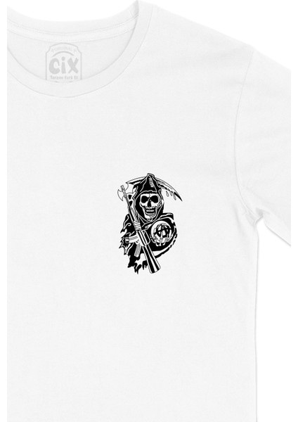 Azrail Kuru Kafa Cep Logo Tasarımlı Beyaz Tişört fiyatları