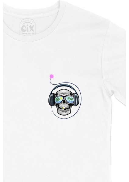 Müzisyen Kuru Kafa Cep Logo Tasarımlı Beyaz Tişört fiyatları