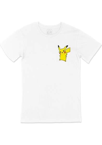 Pikachu Cep Logo Tasarımlı Beyaz Tişört
