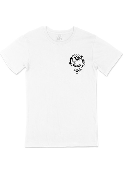 Joker Görselli Cep Logo Tasarımlı Beyaz Tişört