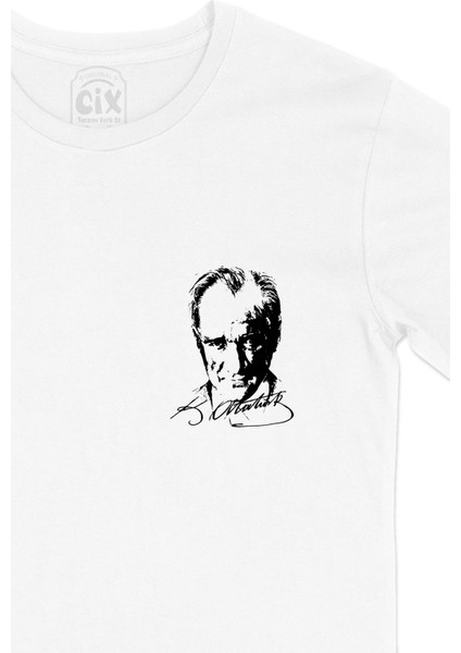 Mustafa Kemal Atatürk Imzalı Cep Logo Tasarımlı Beyaz Tişört