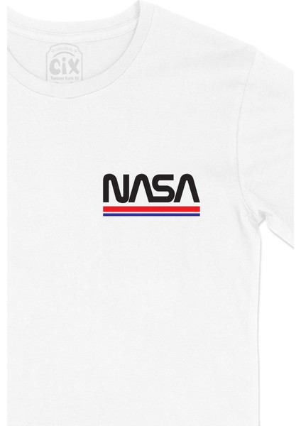 Nasa Yazılı Cep Logo Tasarımlı Beyaz Tişört