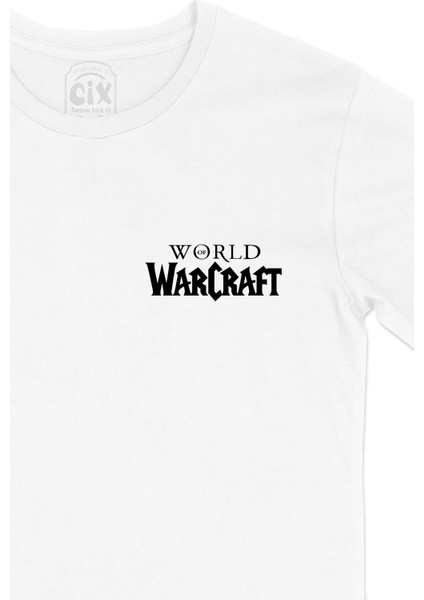 World Of Warcraft Yazılı Cep Logo Tasarımlı Beyaz Tişört