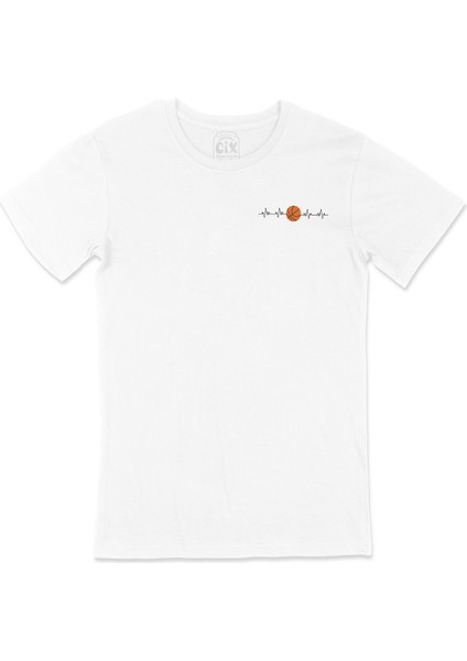 Basketbol Aşkı Cep Logo Tasarımlı Beyaz Tişört