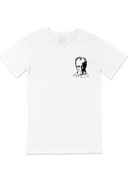 Mustafa Kemal Atatürk Imzalı Cep Logo Tasarımlı Beyaz Tişört