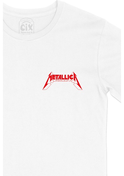 Metallica 3D Cep Logo Tasarımlı Beyaz Tişört fiyatları