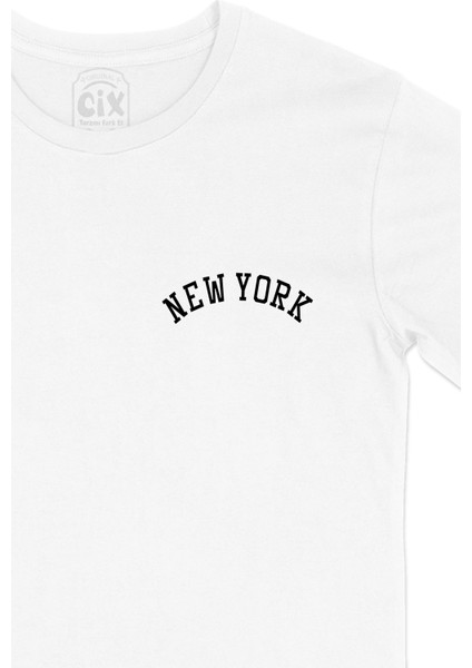 New York Yazılı Cep Logo Tasarımlı Beyaz Tişört fiyatları
