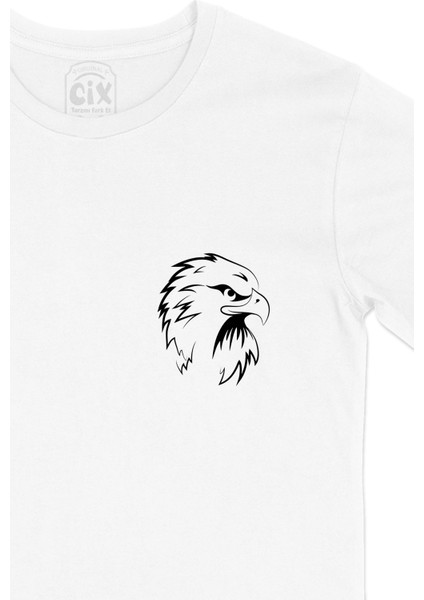 Kartal Bakışı Cep Logo Tasarımlı Beyaz Tişört fiyatları