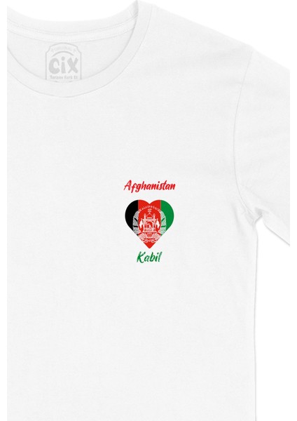 Kabil Afganistan Bayraklı Kalpli Cep Logo Tasarımlı Beyaz Tişört fiyatları