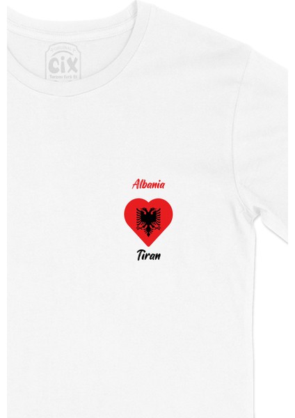 Tiran Arnavutluk Bayraklı Kalpli Cep Logo Tasarımlı Beyaz Tişört fiyatları