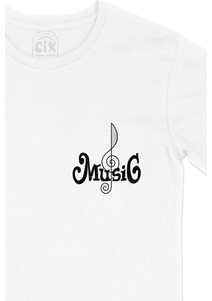 Müzik Nota Cep Logo Tasarımlı Beyaz Tişört fiyatları