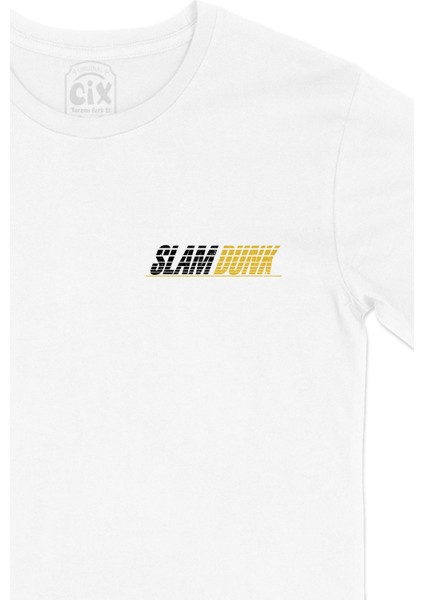 Slam Dunk Basket Cep Logo Tasarımlı Beyaz Tişört