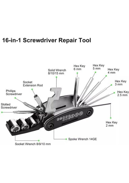15 Fonksiyonlu Bisiklet Çakı Alyan Anahtar Takımı