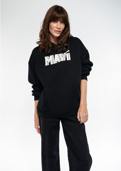 Logo Baskılı Siyah Kapüşonlu Sweatshirt fiyatları